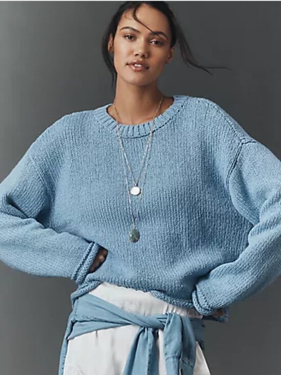 Pilcro Sweaters - Pilcro Harlow Oversized Roll-Hem Sweater In Baby Blue Anthropologie XS
